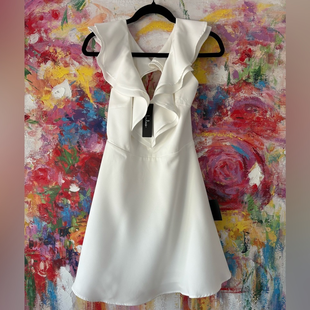 Lulus White Divine Ruffle Skater Mid Thigh Dress - Picture 5 of 10